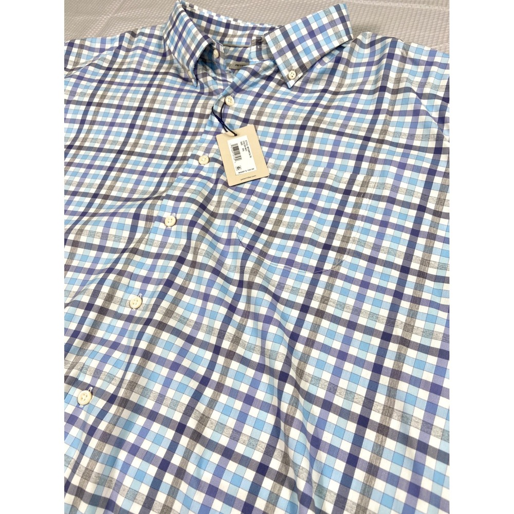 Peter Millar Shirt‎ Mens 2XL XXL Blue Gray Plaid Button Down Performance Stretch